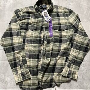 Lucky Brand Men's Humboldt Workwear Flannel Shirt Olive Green Plaid XXL 2XL NWOT